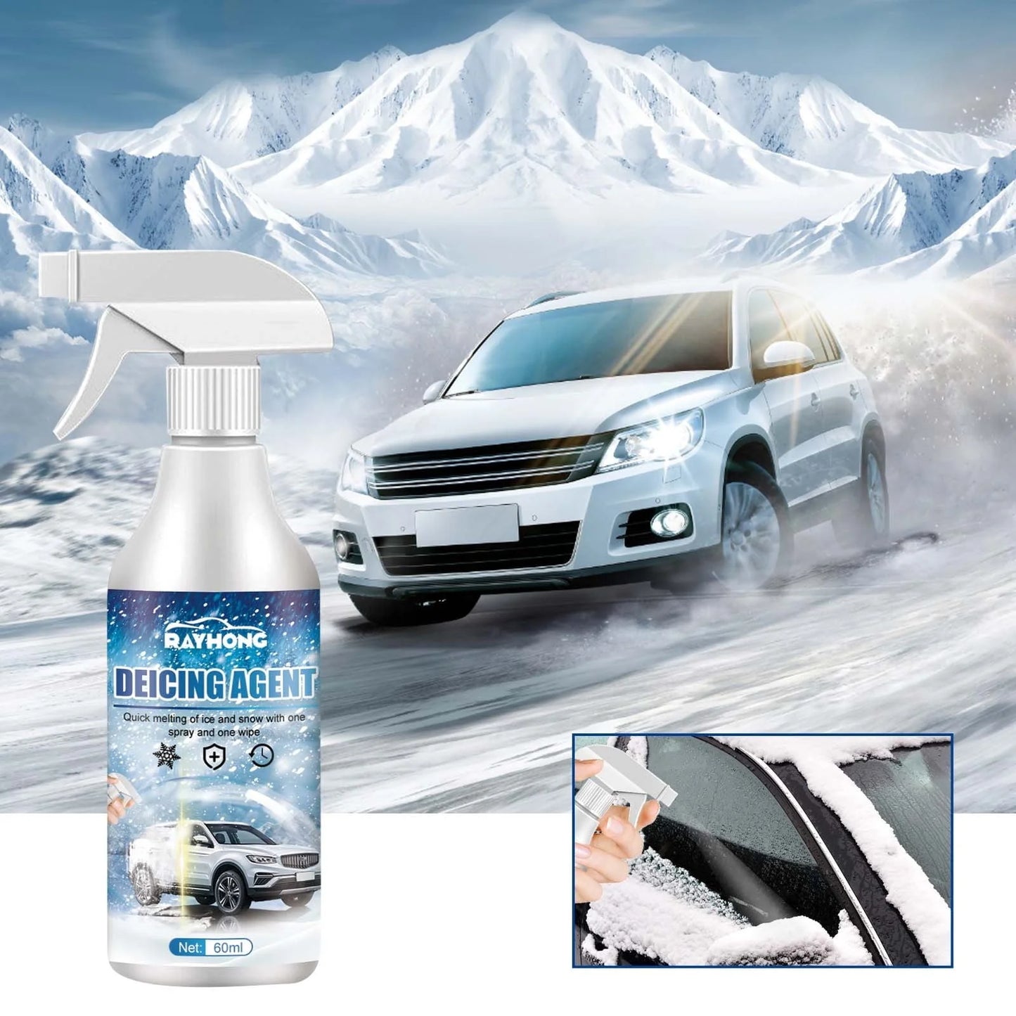 XEOVHV Deicer Spray for Car Windshield, De-Icer for Car Windshield,Fast Ice Melting and Snow Remover for Winter Car Glass 60ml/3.1oz