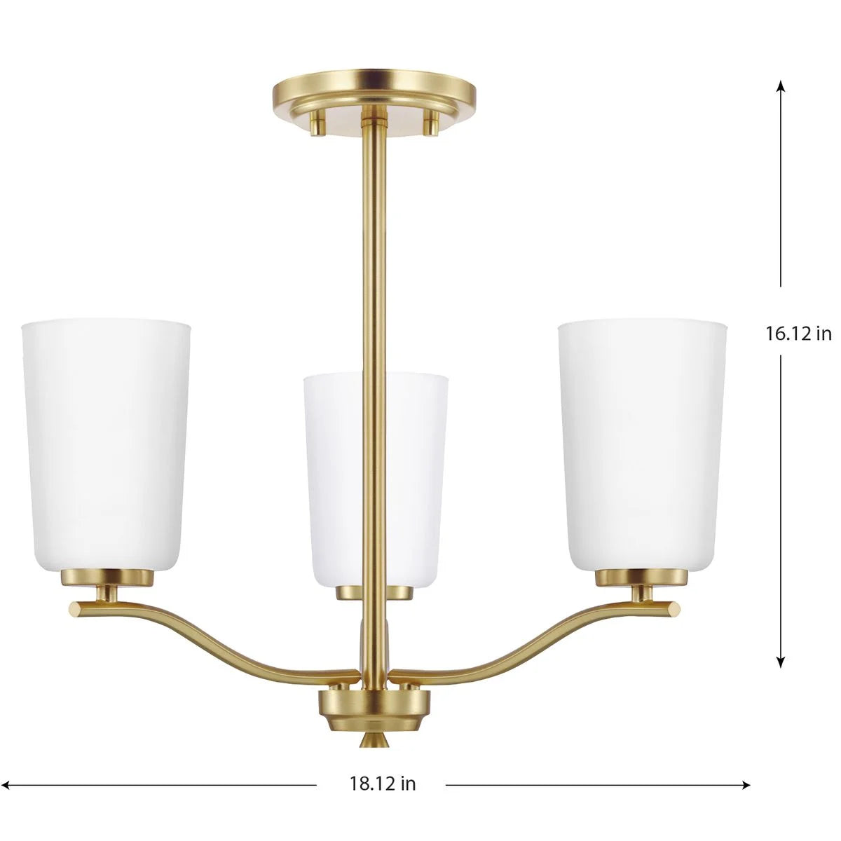 Adley Collection Three-Light Satin Brass Etched White Glass New Traditional Semi-Flush Convertible Light