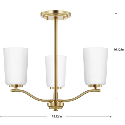 Adley Collection Three-Light Satin Brass Etched White Glass New Traditional Semi-Flush Convertible Light