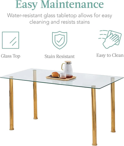 Glass Dining Table with Gold Legs, Retangular Kitchen Table for Home Kitchen (Gold, Length: 51.2")