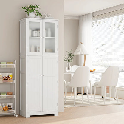 Homfa 67'' Farmhouse Kitchen Pantry Cabinet, Tall Storage Cabinet with Frosted Glass Doors for Dining Room, White