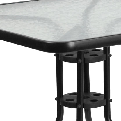 Emma + Oliver 31.5" Square Tempered Glass Metal Table