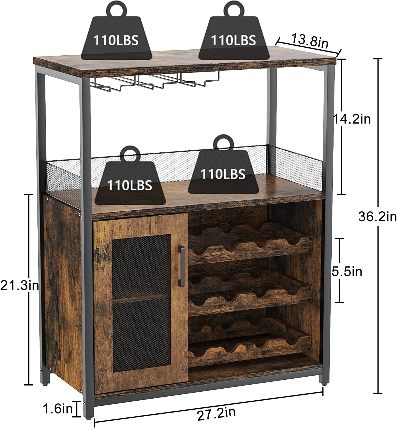 Yesfashion Wine Bar Cabinet with Glass Holder, ABS Rustic Brown