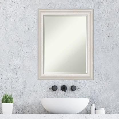 Amanti Art Wall Mounted Framed Vanity Mirror, Glass Size 40x30, Trio White Wash Silver