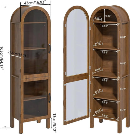 Fiogmub Tall Arched Storage Display Cabinet, Arched Pantry Cabinet with Doors, Acrylic Glass Doors
