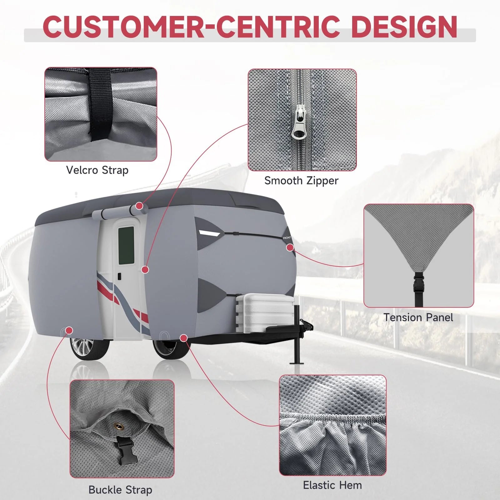 Fiberglass Travel Trailer Cover for 11'-13' 88" Wide Camper Cover 7 Layers Top RV Cover Windproof Strap Adhesive Repair Patches