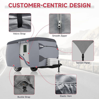 Fiberglass Travel Trailer Cover for 11'-13' 88" Wide Camper Cover 7 Layers Top RV Cover Windproof Strap Adhesive Repair Patches