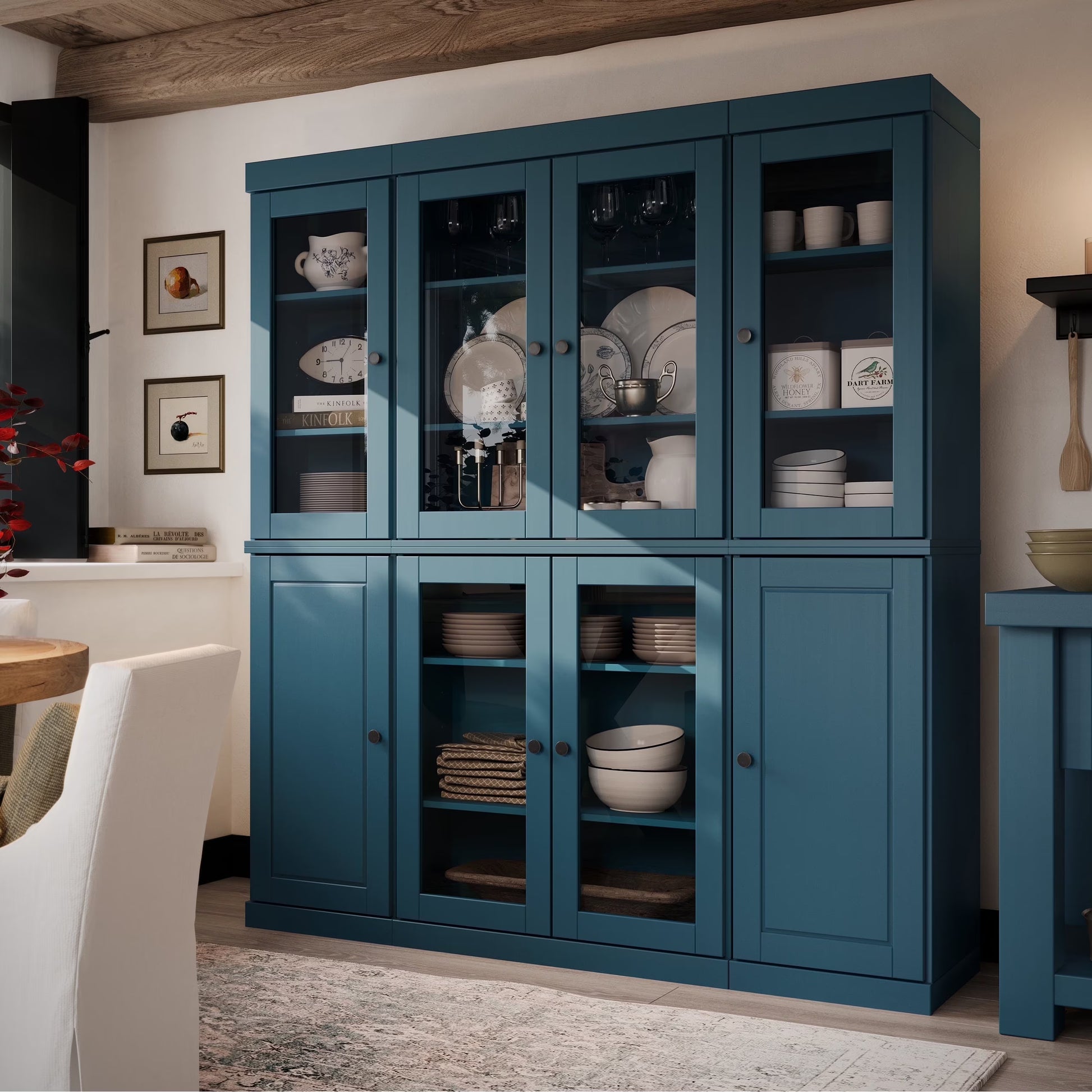 Palace Imports 100% Solid Wood Kitchen Pantry Storage Cabinet with Glass Doors and Adjustable Shelves, Black