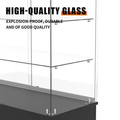 48" W x 18" D x 38" H - White Full Vision Retail Display Case, Tempered Glass Display Cabinet with Glass Shelves and Lock, Storage Cabinets for Retail and Collectible Display