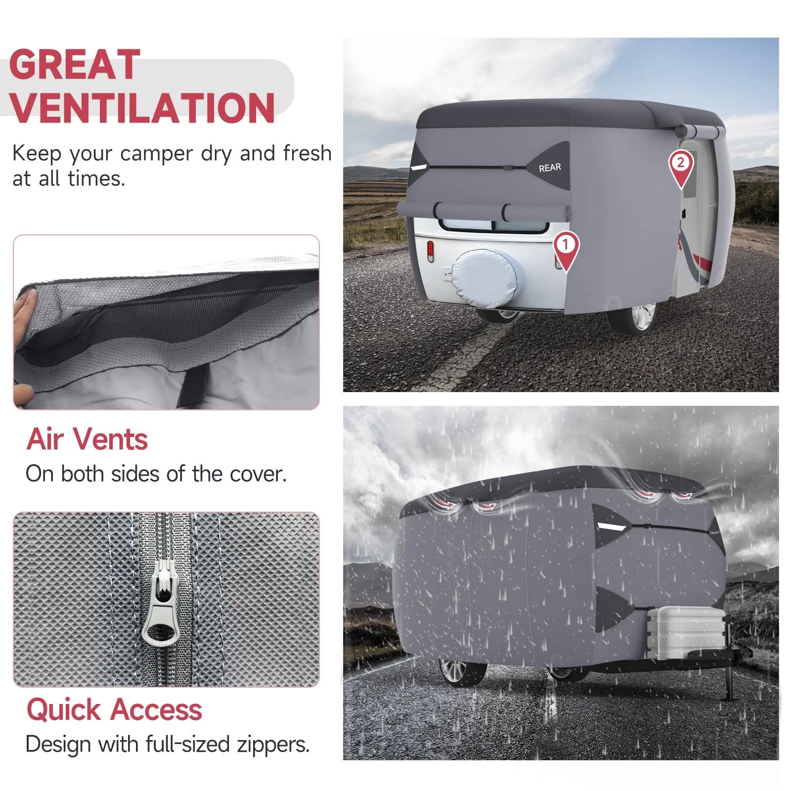 Fiberglass Travel Trailer Cover for 8'-10' 80" Wide Camper Cover 7 Layers Top RV Cover Windproof Strap Adhesive Repair Patches