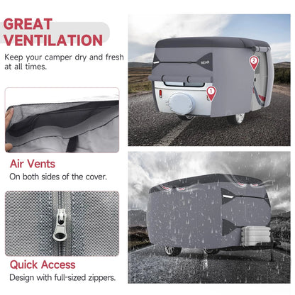 Fiberglass Travel Trailer Cover for 8'-10' 80" Wide Camper Cover 7 Layers Top RV Cover Windproof Strap Adhesive Repair Patches