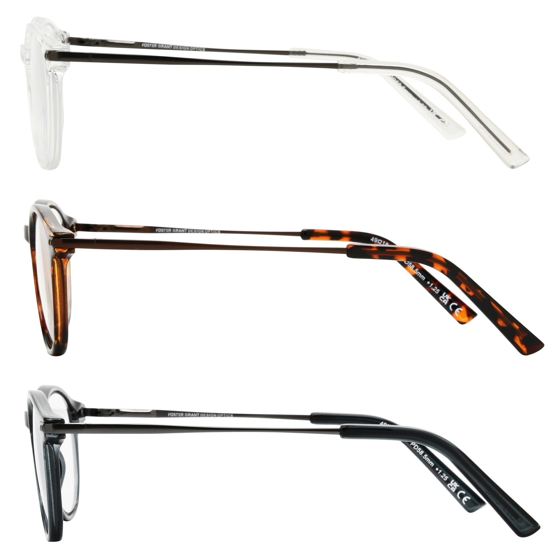 Design Optics by Foster Grant #809 Classic Plastic Round Reading Glasses, 3-pack