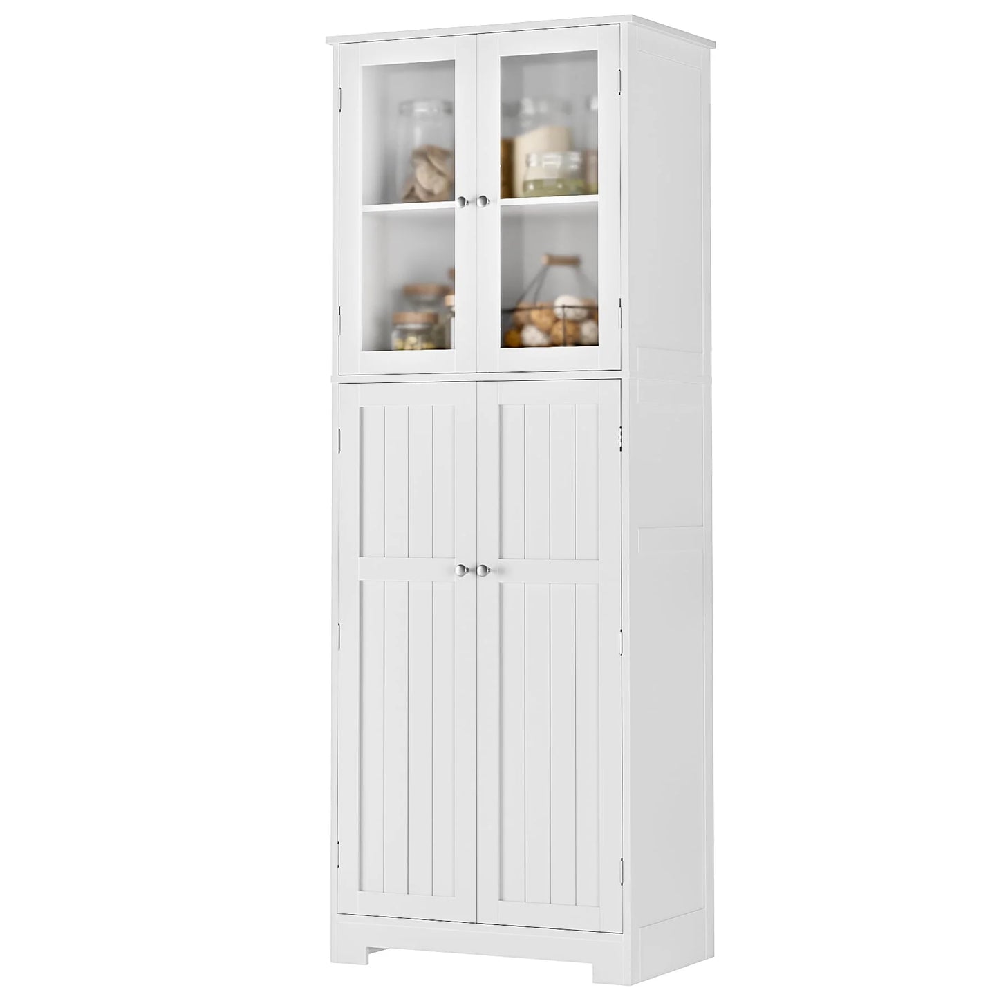 Homfa 67'' Farmhouse Kitchen Pantry Cabinet, Tall Storage Cabinet with Frosted Glass Doors for Dining Room, White