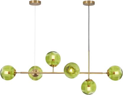 KCO Lighting 6-Light Smoke Glass Sputnik Chandelier Brass Gold Linear Pendant Lighting