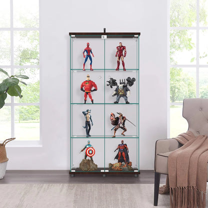 NeuType Glass Display Cabinet Bookcase Glass Frame Bookshelf Brown Double door 64.5"x32"x14.4"