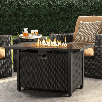 Yaheetech 43'' Propane Fire Pit 50,000 BTU Outdoor Gas Fire Pit with Tempered Glass Tabletop, Black