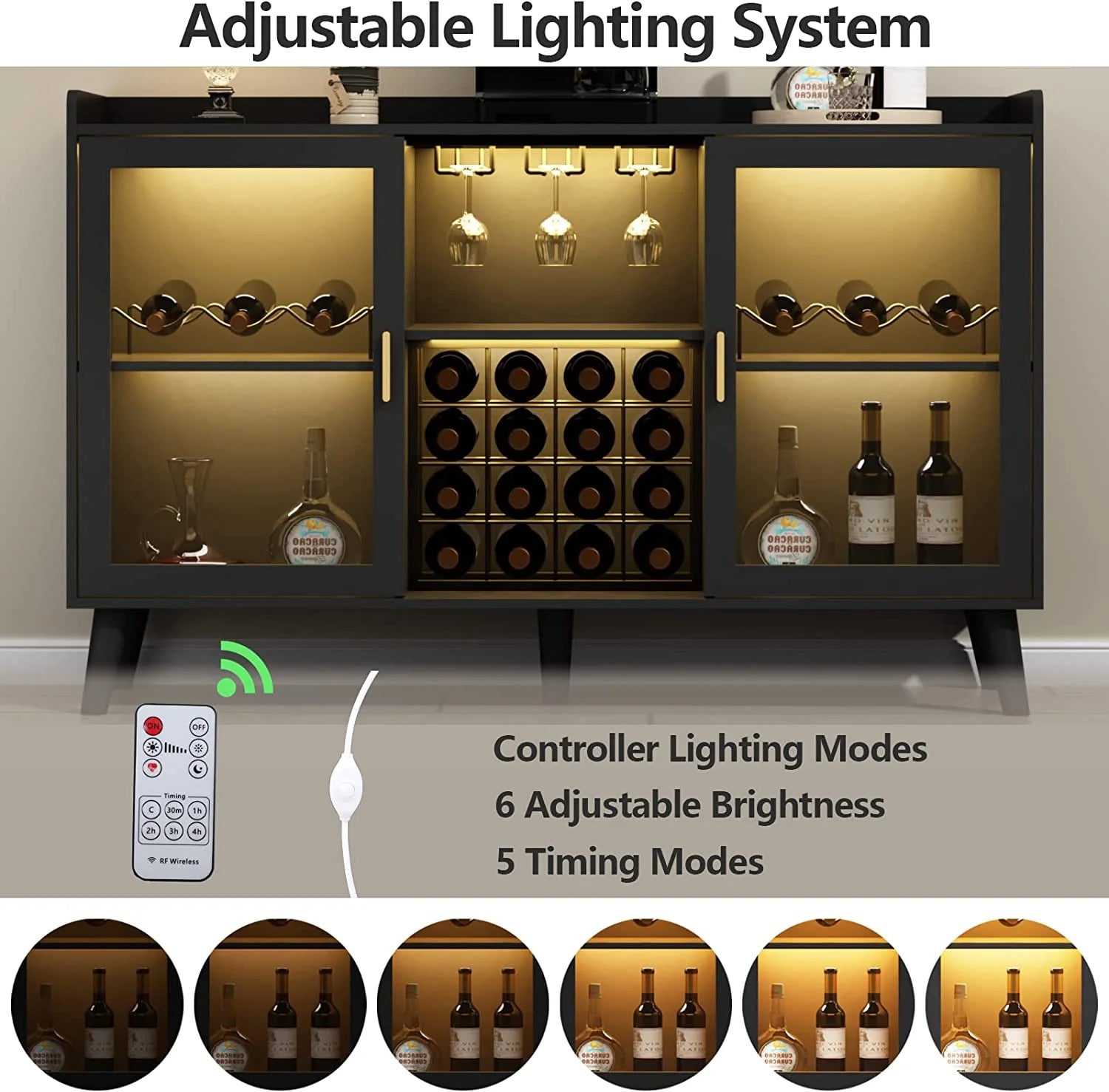 LED Wine Bar Cabinet, Home Coffee Bar Cabinet With Wine Racks and Glass Holders, Buffet Sideboard With Acrylic Doors and Drawer for Dining Room, Bar, Living Room, Black