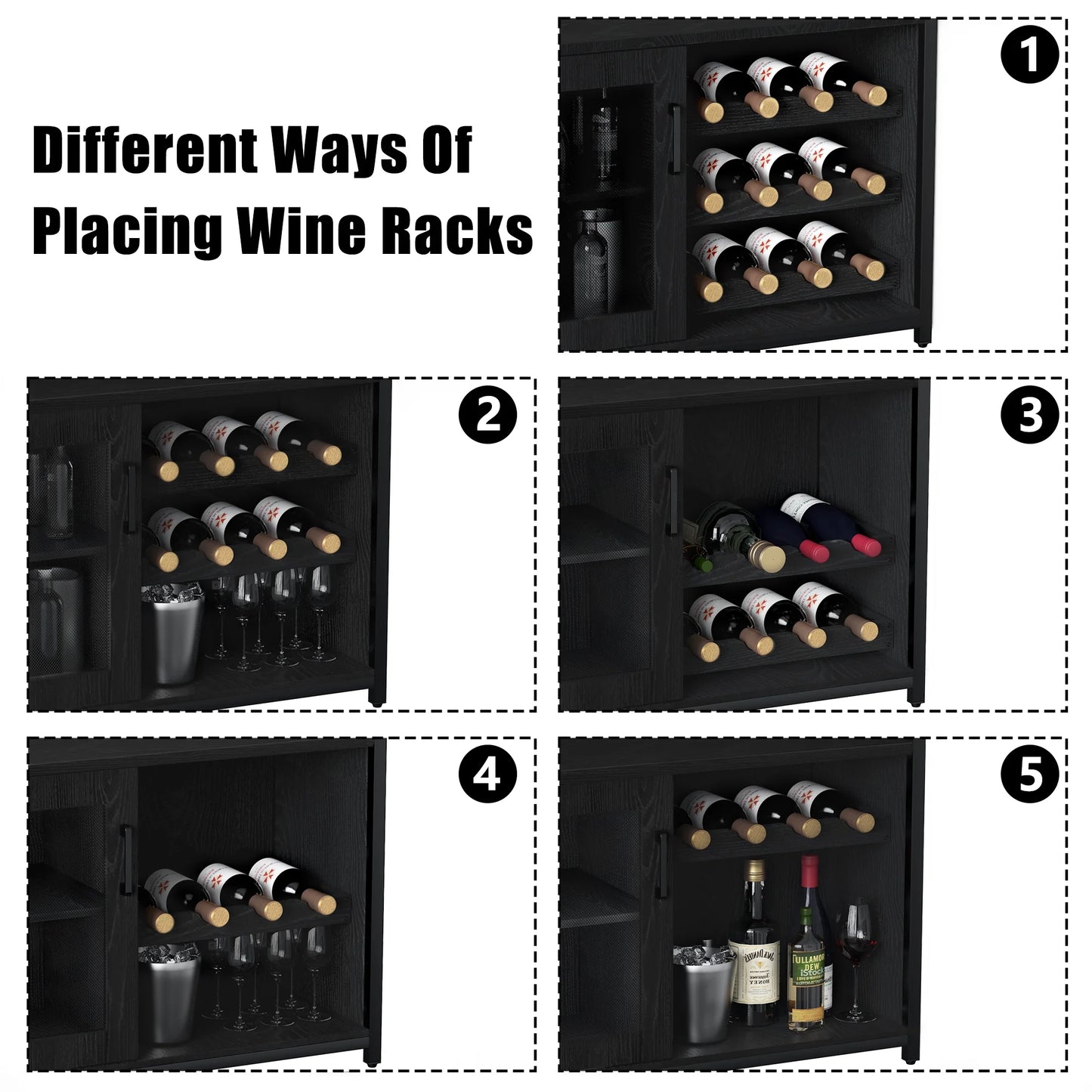 Wine Bar Rack Cabinet with Detachable Wine Rack, Bar Cabinet with Glass Holder, Small Sideboard and Buffet Cabinet with Mesh Door (White)