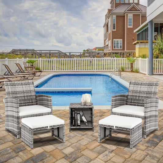 Patio Set Outdoor Furniture, 5 PCS Patio Bistro Set with Glass Coffee Table, Patio Sectional Sofa Conversation Set, Outside Furniture Set for Garden, Backyard, Porch, Balcony, Poolside, JA2936
