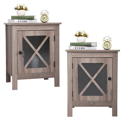 Jaxpety Set of 2 Nightstands Bedside Table W/x-Design Glass Door for Bedroom Living Room, Dark Gray