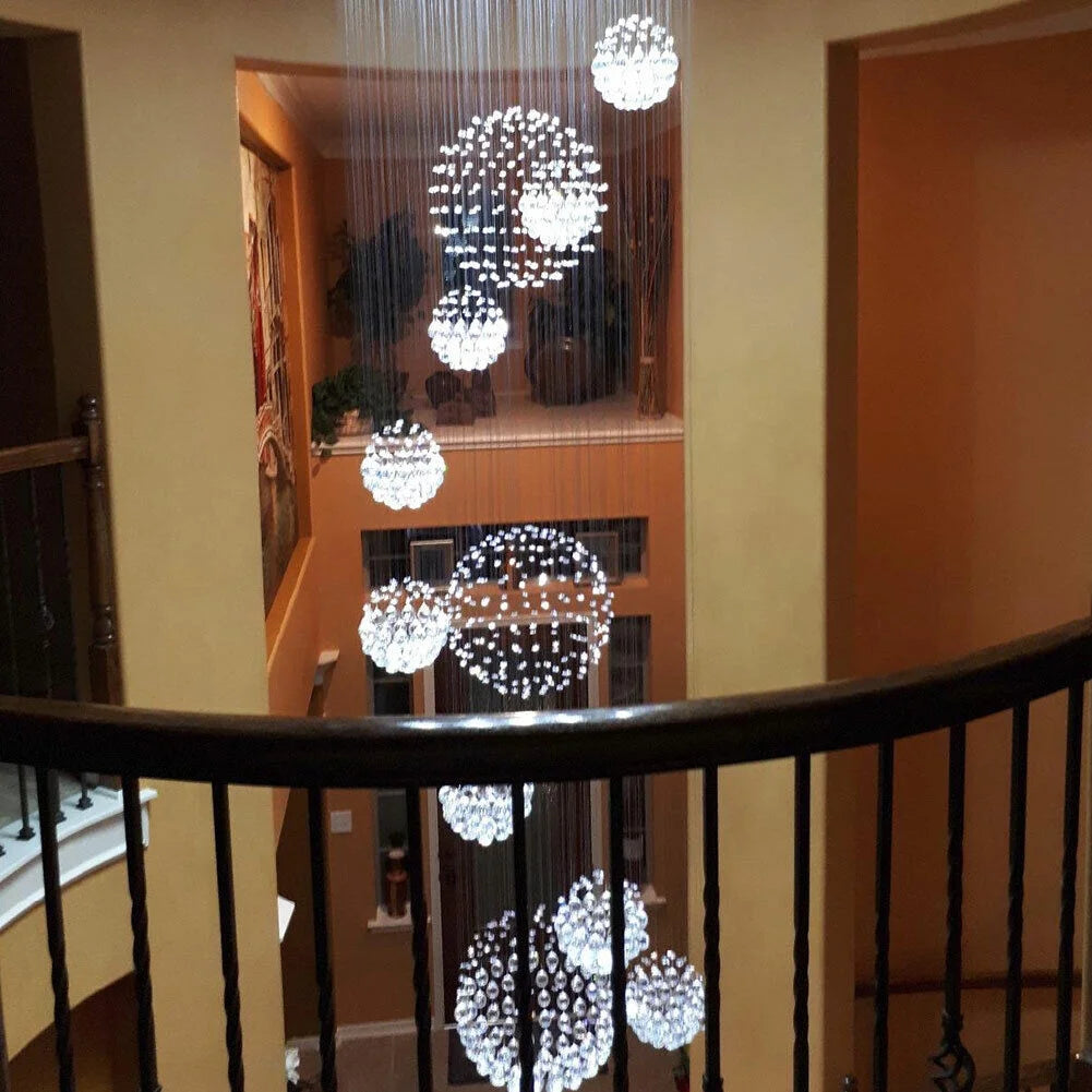 LED Crystal Modern 11-Light LED Polished Chrome Raindrop Pendant Light with Clear Glass Shade