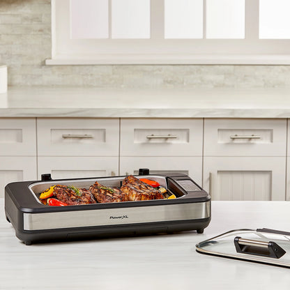 Open Box Power XL Smokeless Grill Elite Plus Indoor Electric Grill with Tempered Glass Lid, Non-Stick, Black
