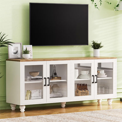 Euroco 110" Entertainment Center Wall Unit Set with Glass Display Cabinets, Adjustable Shelves & Vintage TV Stand for TVs up to 85", Farmhouse Style Media Console with Storage, Gourd Legs