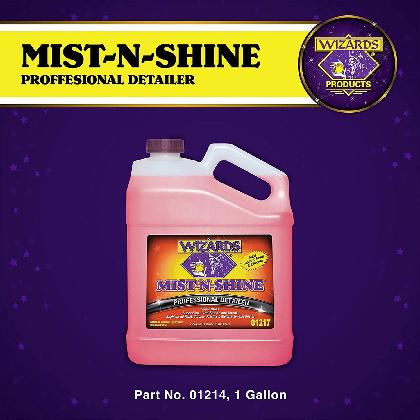 Wizards Mist-N-Shine Professional Detailer - Multi-Use Glass Cleaner and Scratch Remover for Vehicles - Adds Gloss to Paint, Chrome and Glass - 1 Gallon Refill for Spray Bottle -