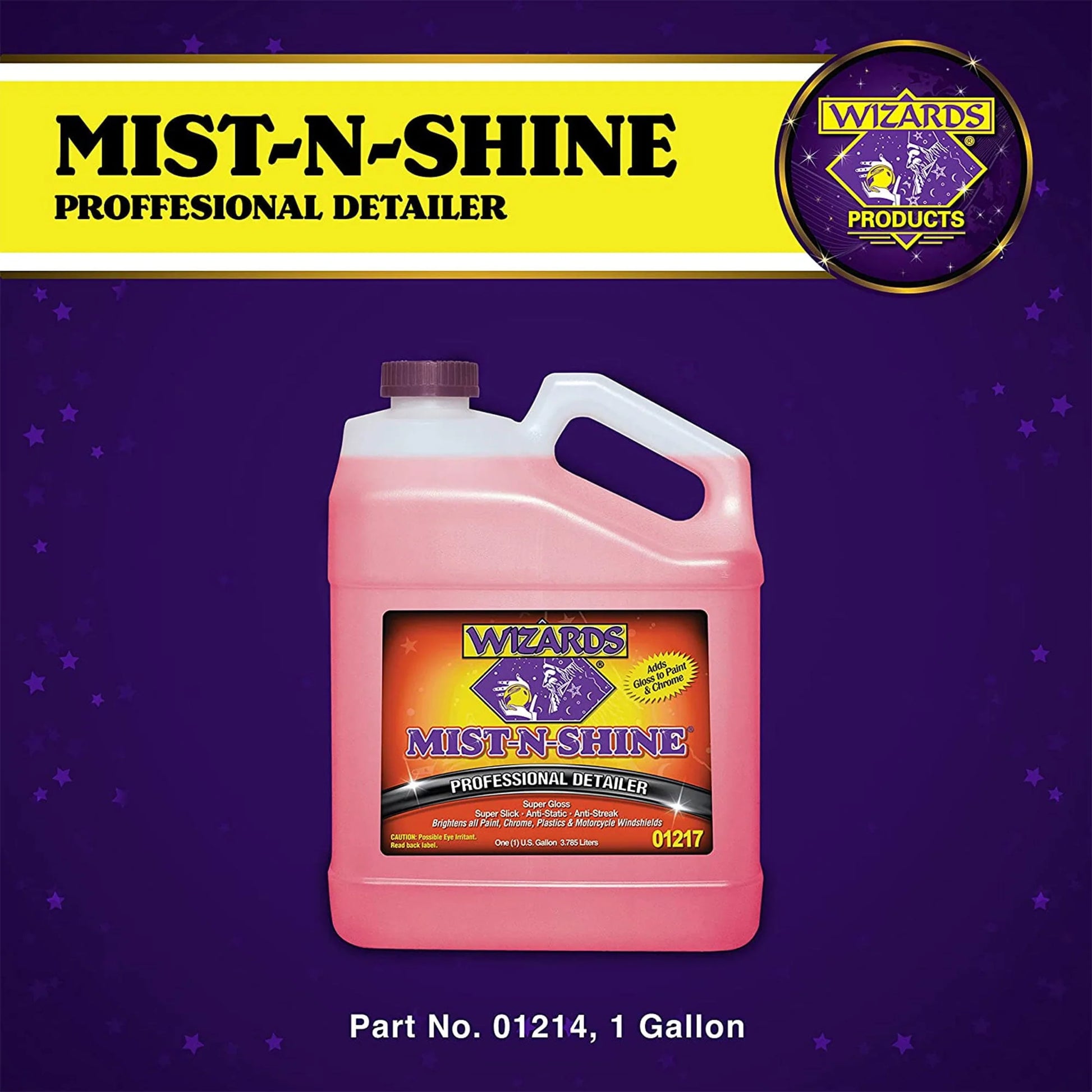 Wizards Mist-N-Shine Professional Detailer - Multi-Use Glass Cleaner and Scratch Remover for Vehicles - Adds Gloss to Paint, Chrome and Glass - 1 Gallon Refill for Spray Bottle -