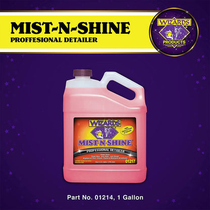 Wizards Mist-N-Shine Professional Detailer - Multi-Use Glass Cleaner and Scratch Remover for Vehicles - Adds Gloss to Paint, Chrome and Glass - 1 Gallon Refill for Spray Bottle -