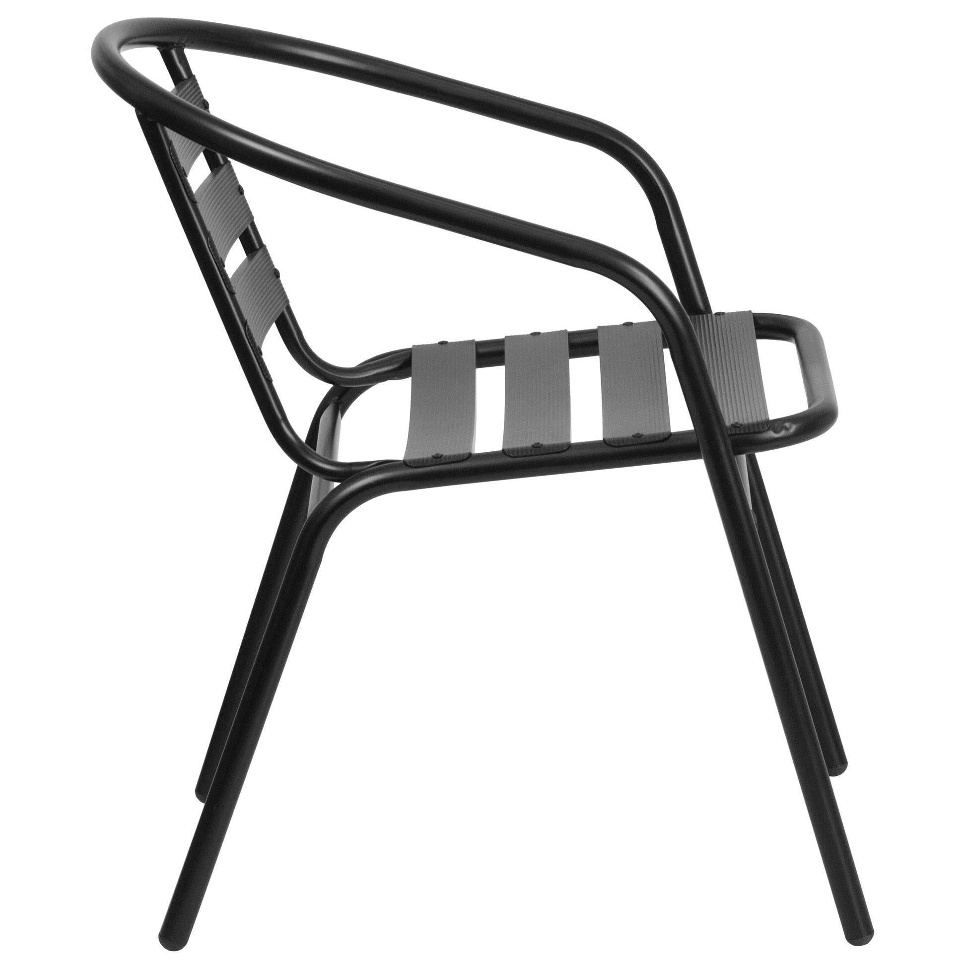 Emma + Oliver 7 Piece Patio Table & Chairs Set with 31.5"x55" Rectangular Metal Table with Tempered Glass Top and 6 Black Aluminum Stacking Chairs