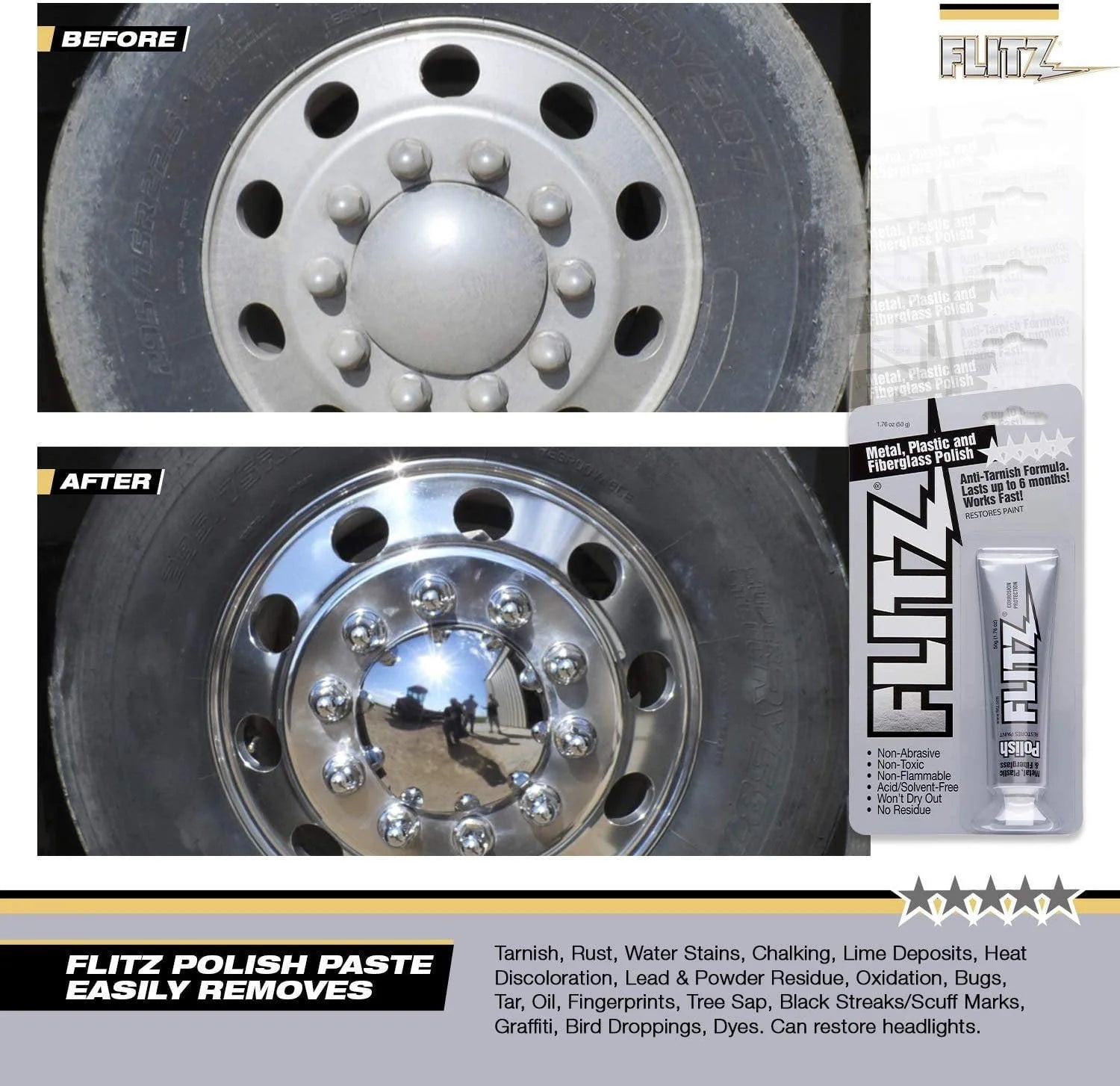 Flitz Multi-Purpose Polish and Cleaner Paste for Metal, Plastic, Fiberglass, Aluminum, Jewelry, Sterling Silver: Great for Headlight Restoration + Rust Remover, Made in the USA