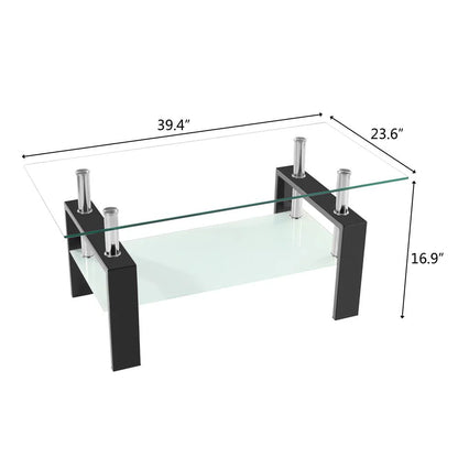 Ktaxon Rectangular Glass Coffee Table Shelf Wood Living Room Furniture Chrome Base,Black