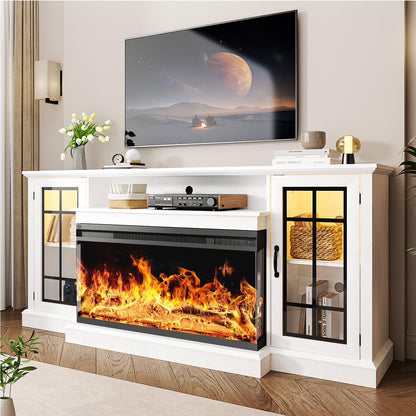 Easoger Fireplace TV Stand for TVs up to 65", 12 Flame Colors&12 LED Light Colors, TV Console with 3-Sided Glass Fireplace, for Living Room, Gray