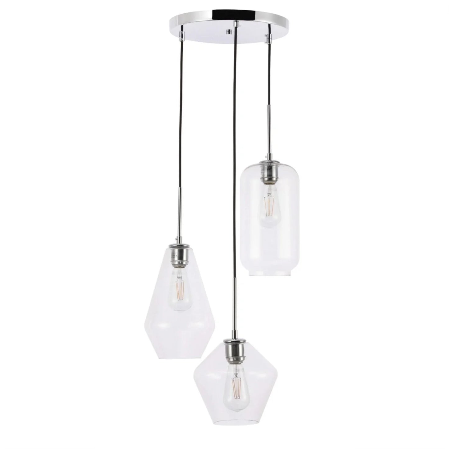 Gene 3 light Chrome and Clear glass pendant