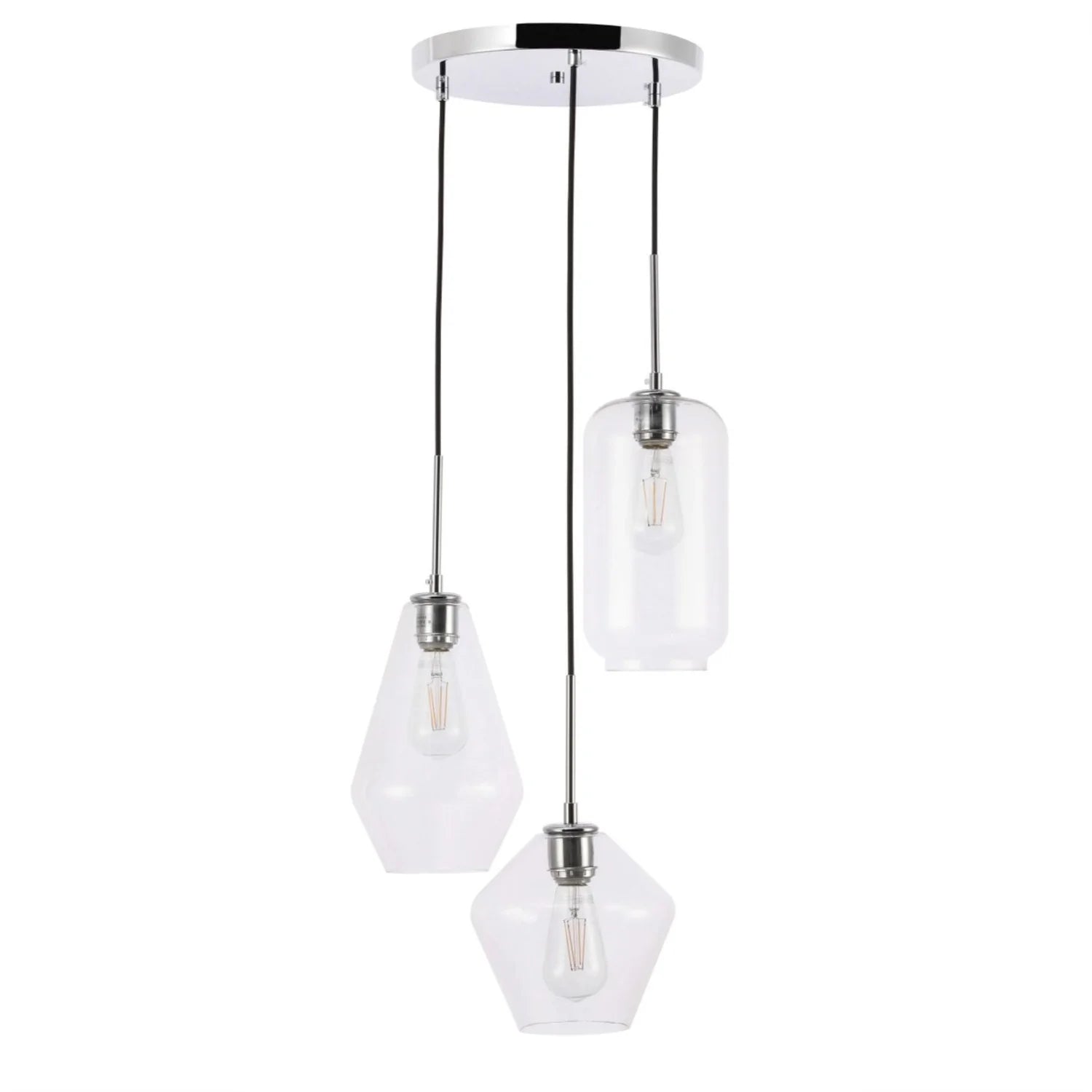 Gene 3 light Chrome and Clear glass pendant