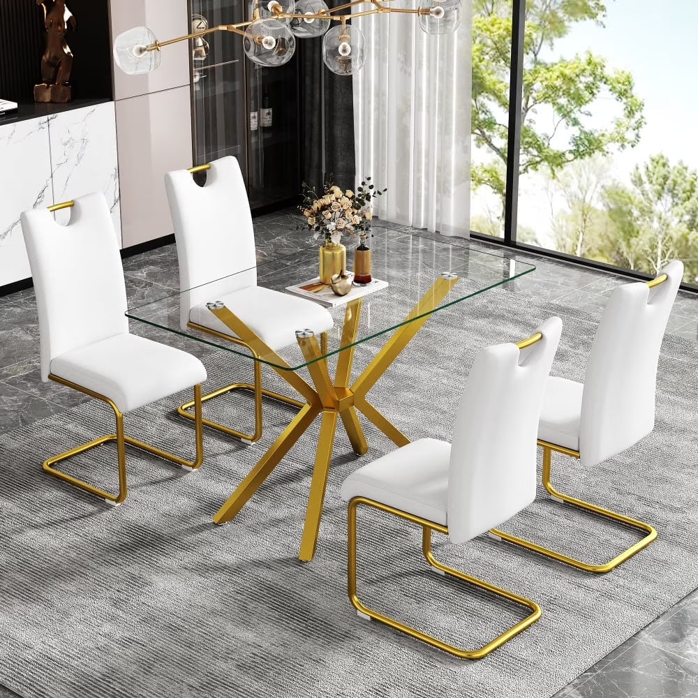 Holaki 47.24'' Rectangular Tempered Glass Dining Table for Dining Room, Living Room, Office