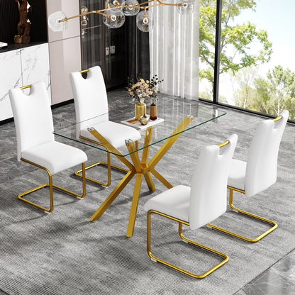 Holaki 47.24'' Rectangular Tempered Glass Dining Table for Dining Room, Living Room, Office
