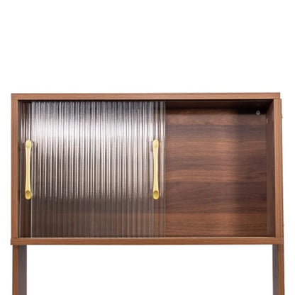 Kitchen Pantry Storage Cabinet with Hutch 25 inch Wide Tall Freestanding Food Kitchen Cabinet Pantry Cupboard with Reeded Glass Doors, Pegboard, Countertop Farmhouse 25 W x 71 H x 16 D Inch