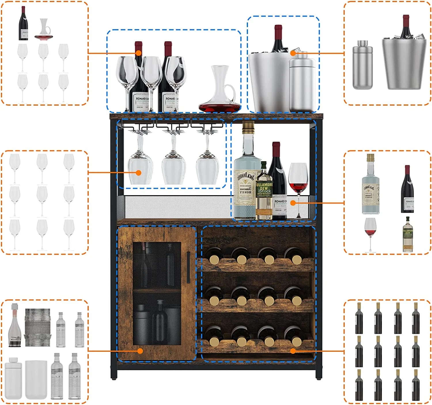 Yesfashion Wine Bar Cabinet with Glass Holder, ABS Rustic Brown