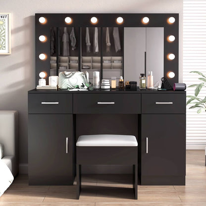 Ktaxon Large Makeup Vanity, Vanity Table Set w/Visible Glass Top w/Charging Station, White