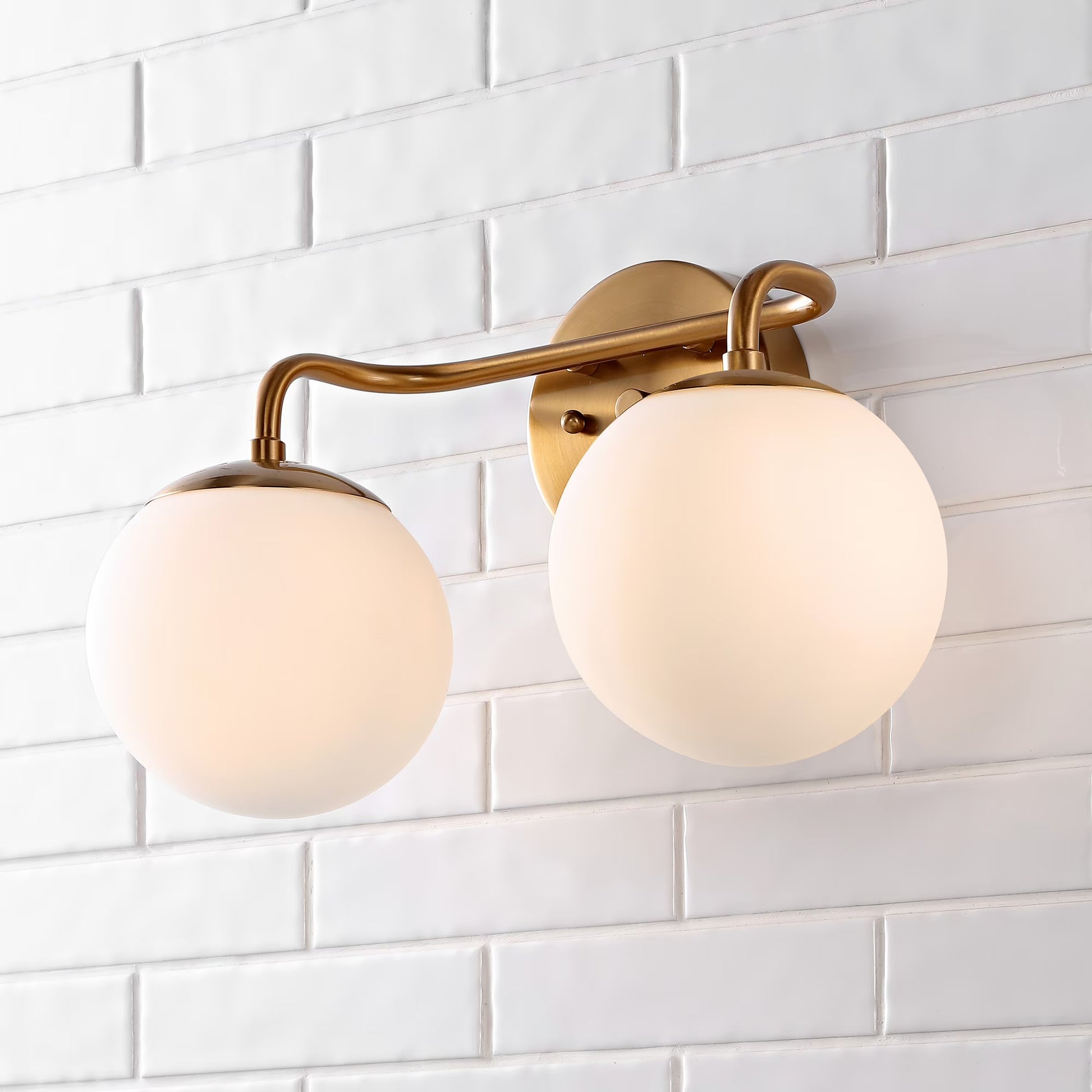 JONATHAN Y Louis Parisian Globe 15" 2-Light Metal/Frosted Glass Modern Contemporary LED Vanity, Brass Gold