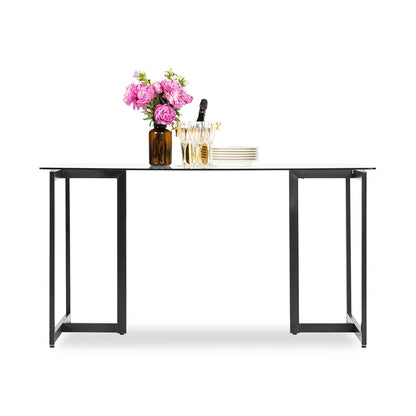 Homycasa Modern Glass Dining Table with Black Metal Legs