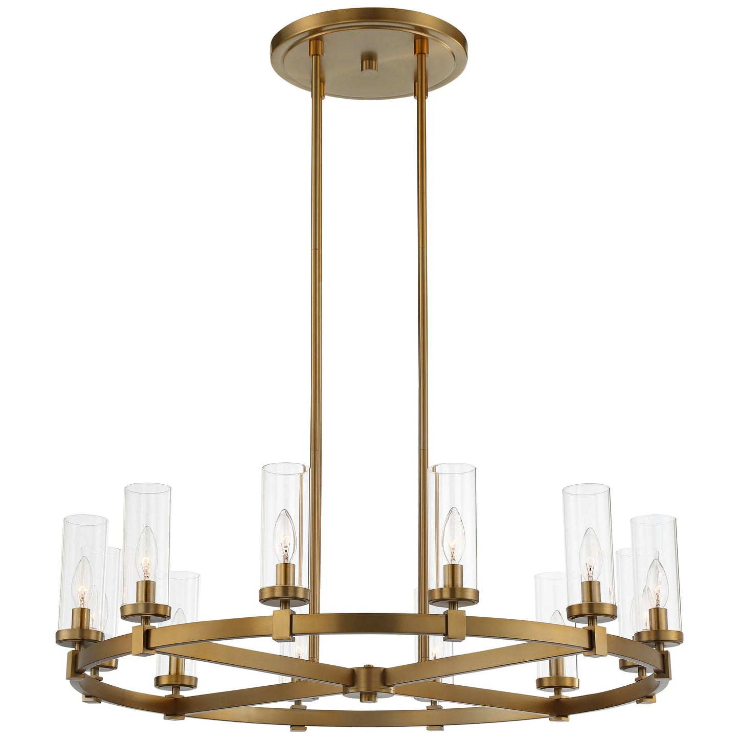 Stiffel Aron Brass Gold Wagon Wheel Chandelier 36" Wide Modern Clear Glass Shade 12-Light Fixture for Dining Room House Foyer Kitchen Island Entryway