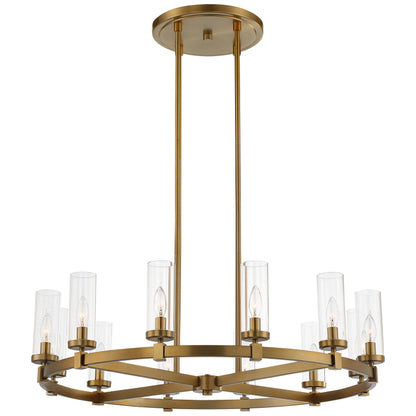 Stiffel Aron Brass Gold Wagon Wheel Chandelier 36" Wide Modern Clear Glass Shade 12-Light Fixture for Dining Room House Foyer Kitchen Island Entryway