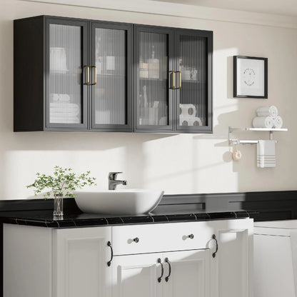 Wall Storage Cabinets - Led Upper Kitchen Laundry Wall Mounted Cabinets with Acrylic Glass 3 Doors and Shelves, 36'Wide