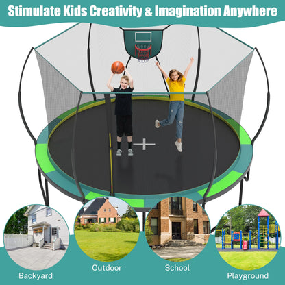 14 Ft Trampoline for Kids and Adults, Outdoor Trampoline with Fiberglass Rods and Smart Zipper System Zero Gaps, Segmart Recreational Trampoline with Enclosure Net, 880LBS Heavy Duty Trampoline