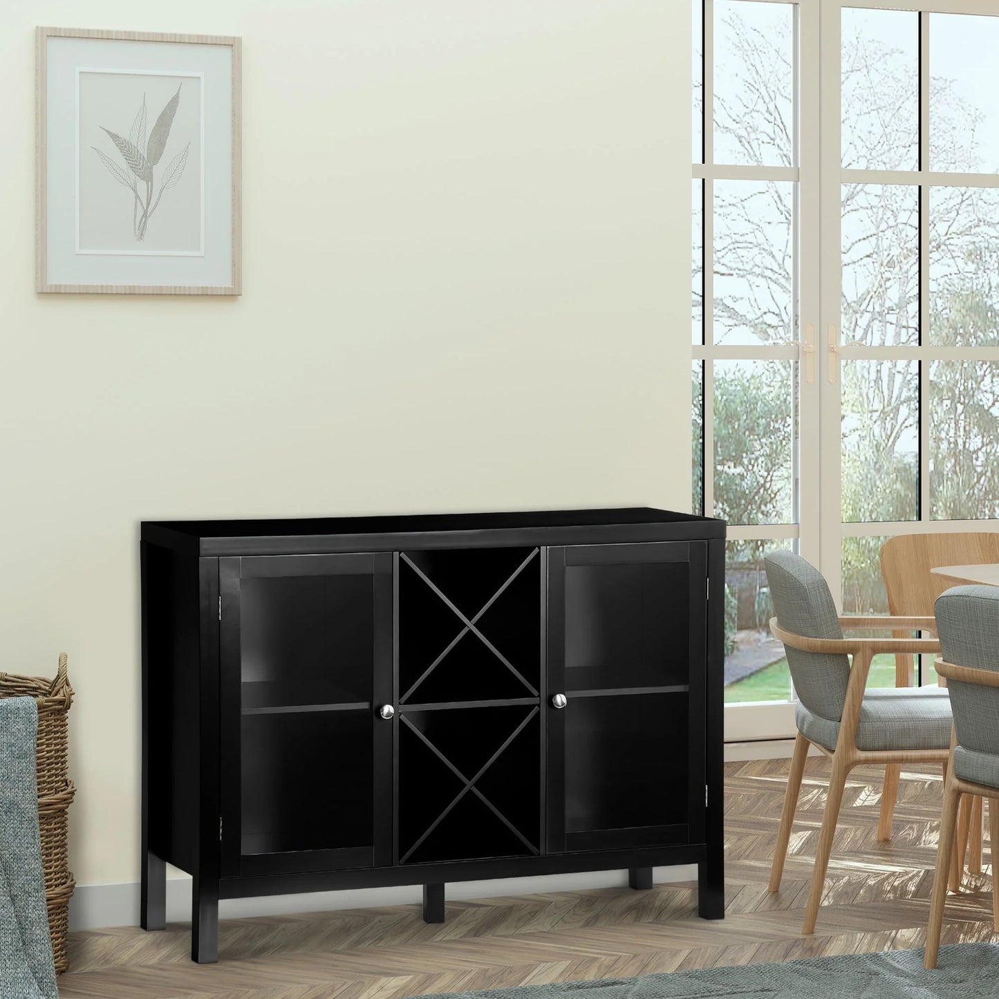 HOMCOM Coffee Bar Cabinet, Sideboard Buffet Cabinet with Removable Wine Rack, Tempered Glass Door and Adjustable Shelves, Wine Cabinet for Living Room, Kitchen, Entryway, Black