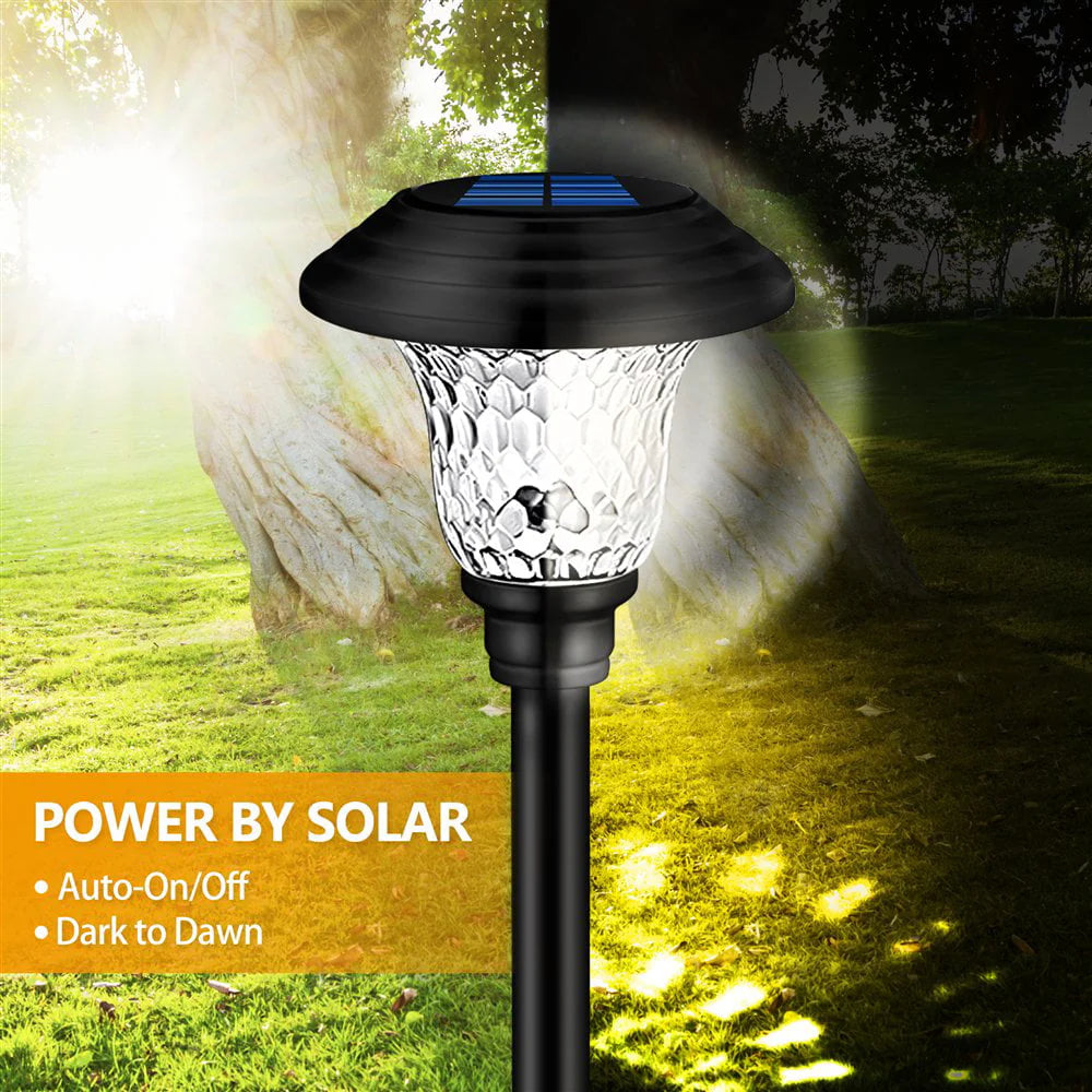 Outdoor Solar Pathway Lights 4 Pack Solar Lights for Yard Garden Decor Waterproof Glass Stainless Steel Auto-on/off Solar Landscape Lights for Lawn, Patio, Yard, Garden, Pathway, Driveway