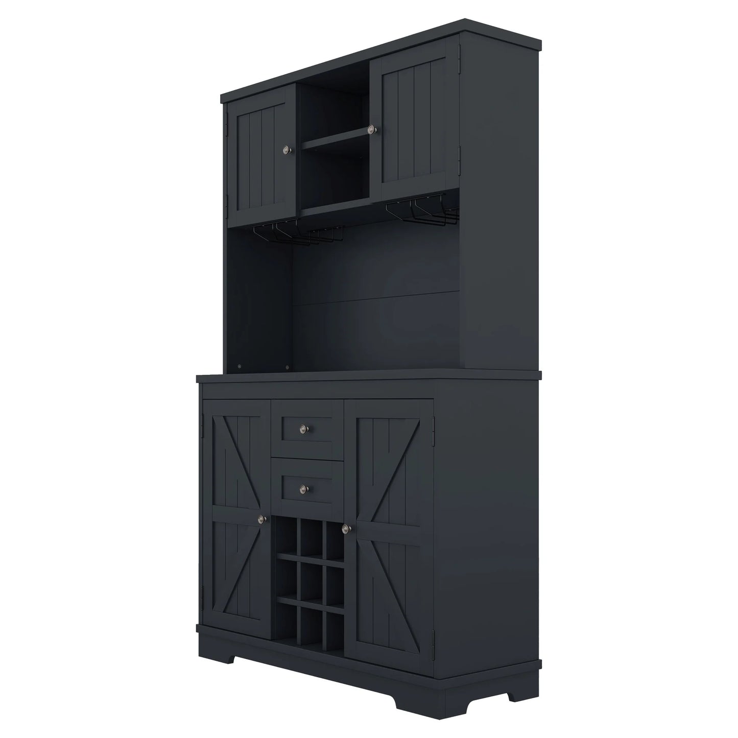 Bellemave 73.8"H Farmhouse Coffee Bar Cabinet with Shelves and Drawers Buffet Cabinet Wine Cabinet with Glass Holder and Wine Rack Tall Kitchen Cabinet for Dining Room, Antique Blue